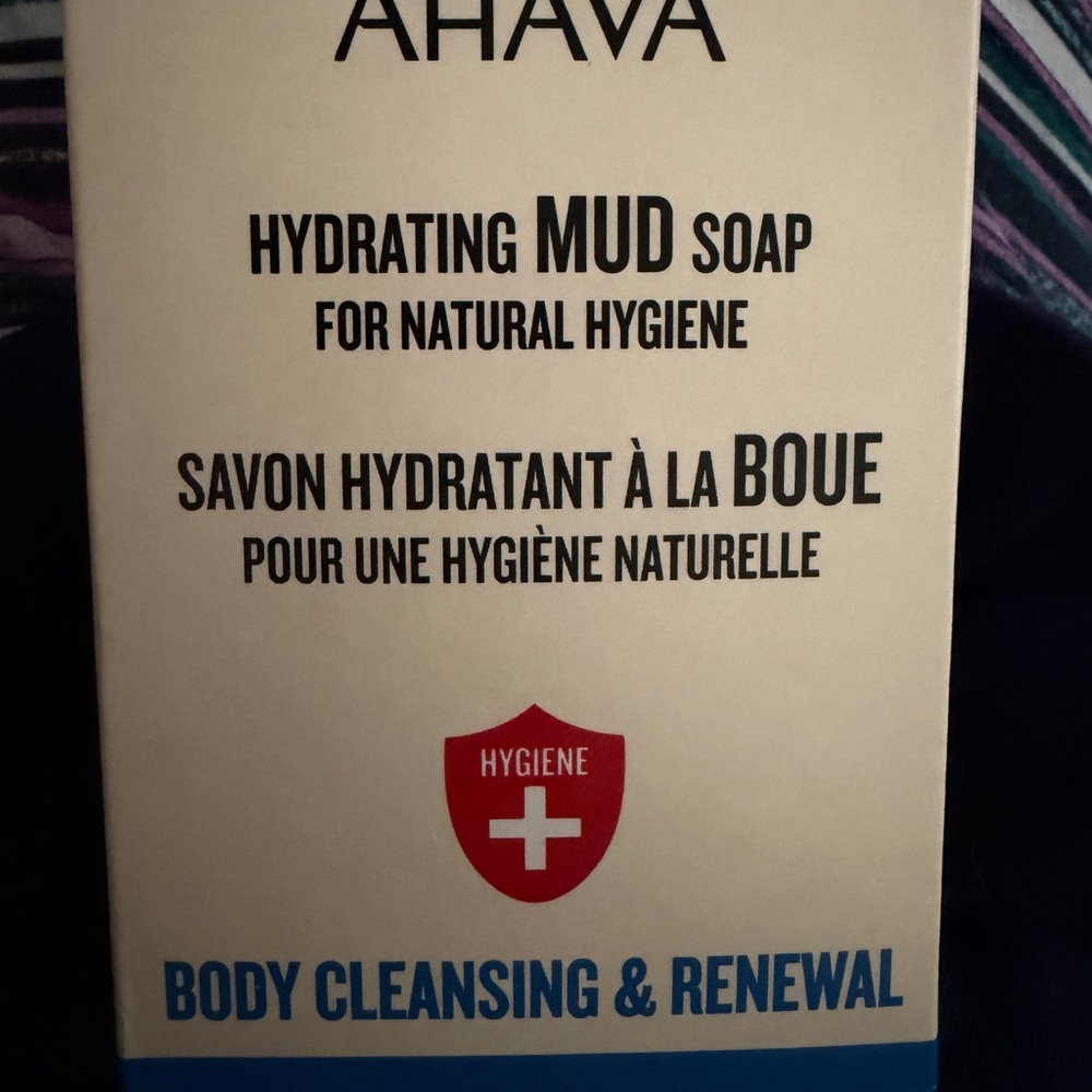 AHAVA Hydrating Mud Soap - White and Blue Packaging with Red Accent